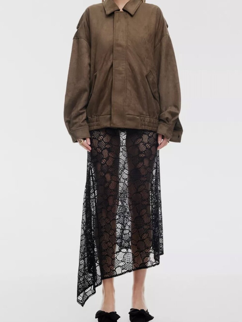 NWT Lioness Fleur Asymmetric Sheer Lace Midi Skirt